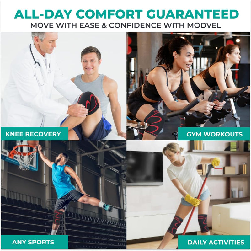 [Australia - AusPower] - Modvel Knee Braces for Knee Pain Women & Men - 2 Pack Knee Brace for Knee Pain Set, Knee Brace Compression Sleeve, Knee Support for Knee Pain Meniscus Tear, ACL & Arthritis Pain Relief,Red XXXL XXX-Large Red 