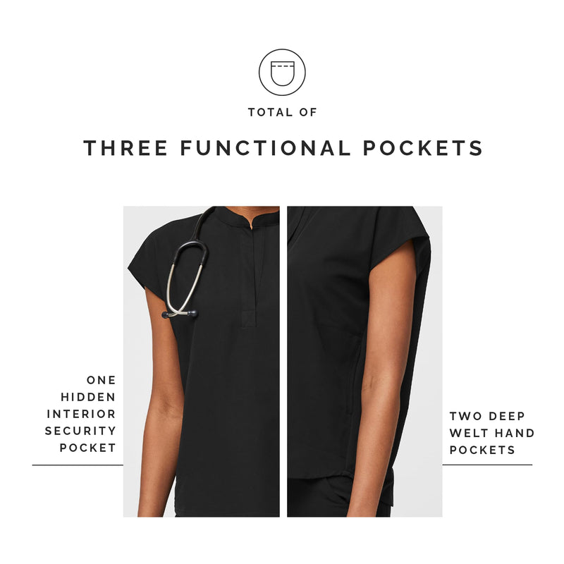 [Australia - AusPower] - FIGS Rafaela Oversized Scrub Tops for Women — Mandarin Collar, Shirttail Hem, 3 Pockets, 4-Way Stretch Women’s Scrub Top Medium Black 