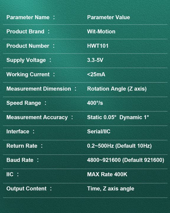 WitMotion HWT101 MEMS Tilt Angle Module, Integrated Crystal Gyroscope, Measurement Z Axis Angle Only