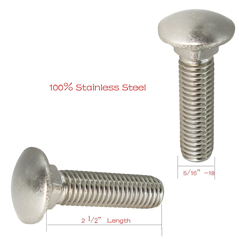 [Australia - AusPower] - 5/16"-18 X 2-1/2"(25pc) Stainless Carriage Bolt, 18-8 Stainless Steel Full Thread Coverage,Carriage Bolt,by SANTIE 5/16"-18 X 2-1/2"(25pc) 