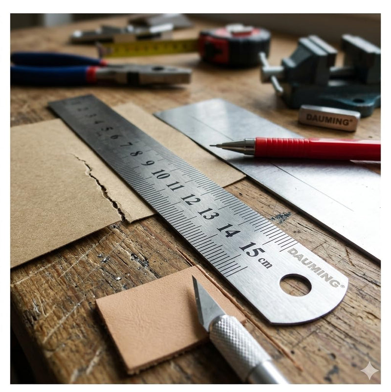 Stainless steel ruler, metal, 15 cm | Millimeter & Inch Scale, For School, Office & Workshop, Single Lengths Or Set Available 15 cm (Single)