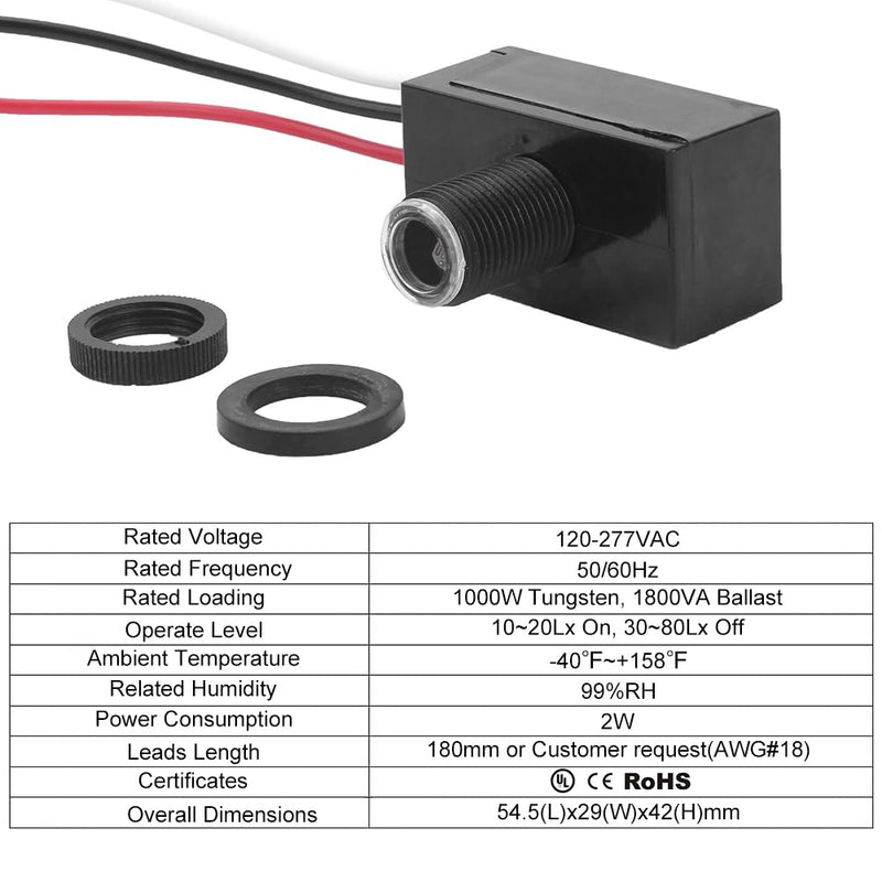 4 Pack Outdoor Photocell Light Sensor,Dusk to Dawn Photo Control Sensor,Auto on Off Hard-Wired Lamp Post Eye Light Control,Photoelectric Switch for Lighting Fixtures 4