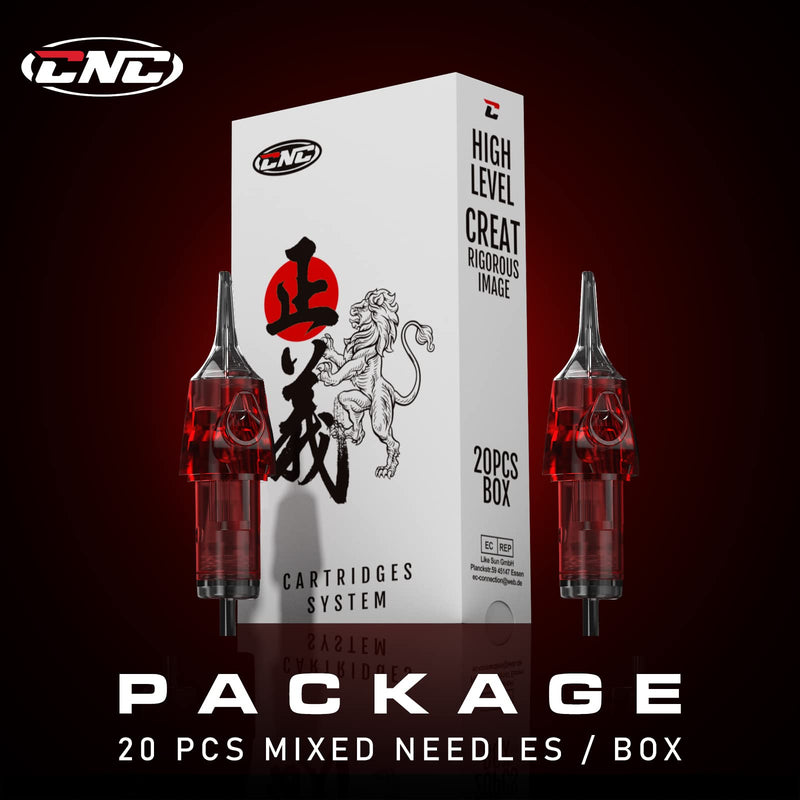 CNC Tattoo Needles Set of 20 Tattoo Cartridges Disposable Mixed #10 Bugpin Round Shader 7RS 9RS #12 Standard Cartridge Tattoo Needles EN04R-20KIT-G #10 Bugpin RS