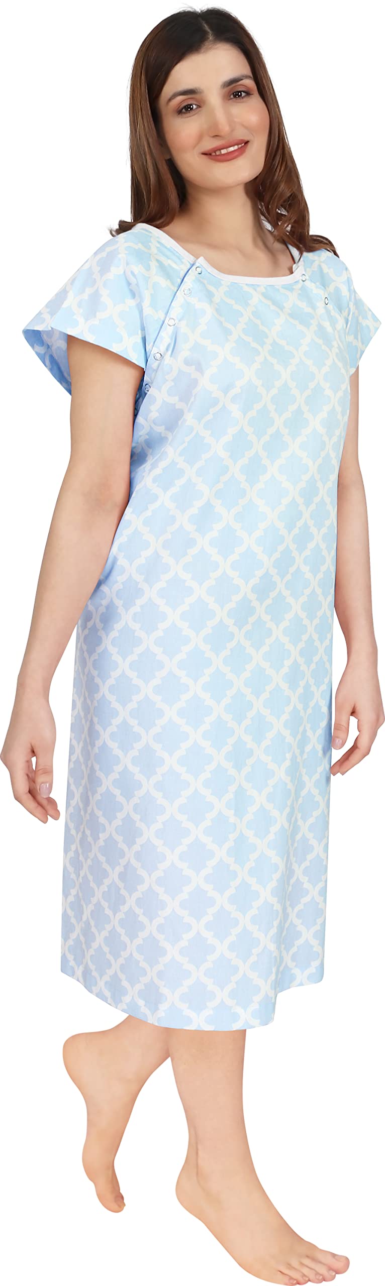 [Australia - AusPower] - NY Threads Women's Hospital Gown Soft and Stylish Patient Gown, Large-X-Large, Moroccon Tile Blue 