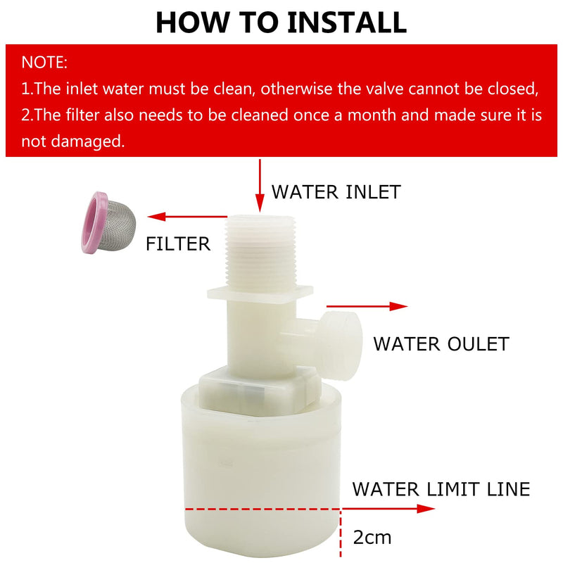 [Australia - AusPower] - Water Float Valve, Water Level Control Water Tank Traditional Float Valve Upgrade 2 PCS (1/2", up inlet) 0.5 Inch 