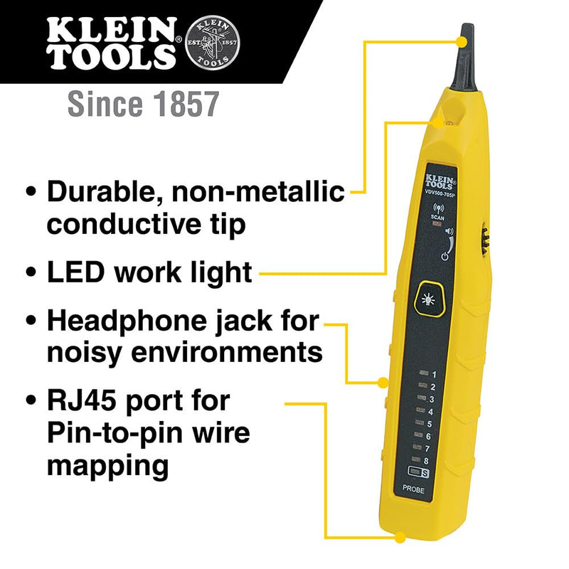 [Australia - AusPower] - Klein Tools VDV500-705 Wire Tracer Tone Generator and Probe Kit for Ethernet, Internet, Telephone, Speaker, Coax, Video, and Data Cables RJ45, RJ11, RJ12 DEVICE Tone & Probe Test and Trace Kit 
