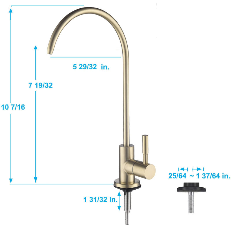 Lead-Free Gold Drinking Water Faucet, Non-Air-Gap Pure Water Filter Faucet | Beverage Faucet in 304 Stainless Steel, 360° Rotation Spout RO Faucet for Kitchen Sink Reverse Osmosis Water Purify System Brushed Gold