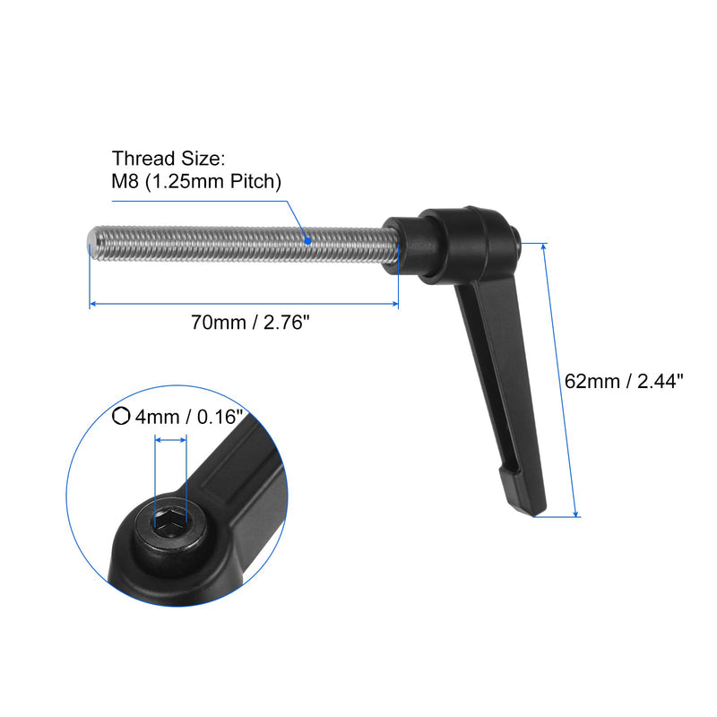 [Australia - AusPower] - uxcell 2pcs Clamping Lever Handles, M8 x 70mm 304 Stainless Steel Threaded Male Stud, Adjustable Handles Locking Quick Release Ratchet Push Button Bolt Knobs, Black 