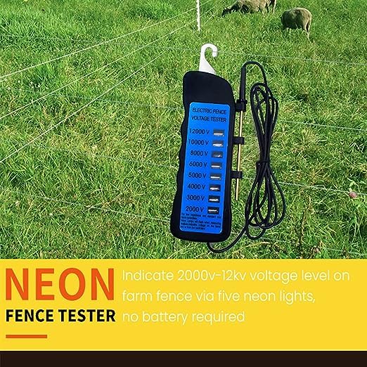[Australia - AusPower] - 12KV Electric Fence Voltage Tester,2000 to 12000V 8 Neon Indicator Lights Electrical Fence Fault Finder Locator Checker Fence Voltmeter Troubleshooter 