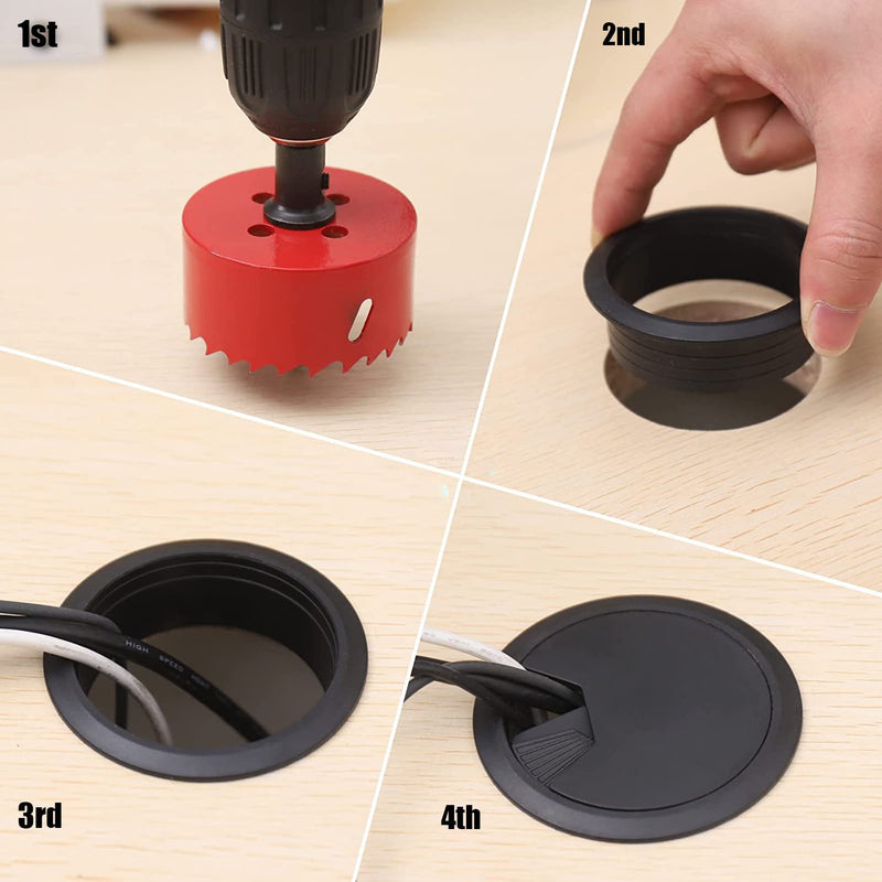[Australia - AusPower] - 8PCS Desk Grommet, Desk Grommet 2Inch(50mm) Desk Cable Grommet Desk Cable Hole Covers with Hole Saw, Ideal Solution for Office and Home Table Cable (Black, 2Inch_50mm) 2Inch_50mm Black 8PCS 