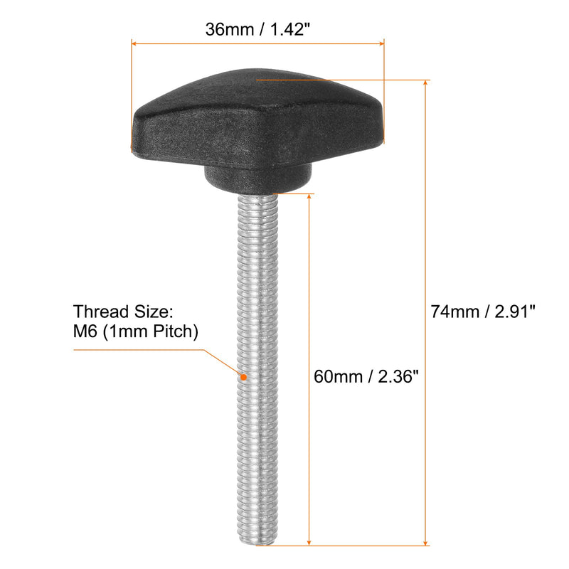 [Australia - AusPower] - 4pcs Tee Wing Knobs Thumb Screws M6 x 60mm Standard Male Thread Plastic T Knobs Handles Hand Clamping Knobs Grip Thumbscrew, Black 