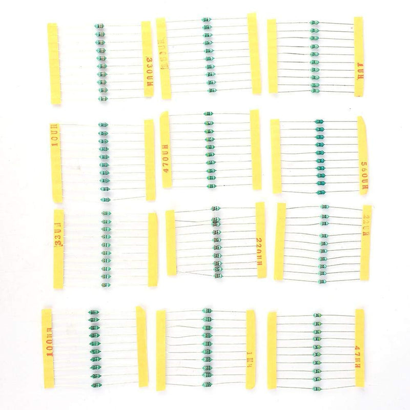 Walfront 120-Piece Inductor Set, Electric Inductor Ring, Inductor Pack 1/4 W Color Ring, 12 Varieties, 1UH ~ 1MH