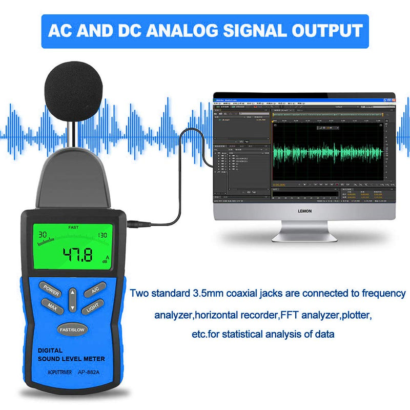 [Australia - AusPower] - Decibel Meter, Digital Sound Level Meter AP-882A Sound Monitor Tester Range from 30-130dB, Digital Decibel Meter with LCD Backlight/Max Hold/Sensitivity Adjustment and dBA/C Switch (Battery Included) 882A 