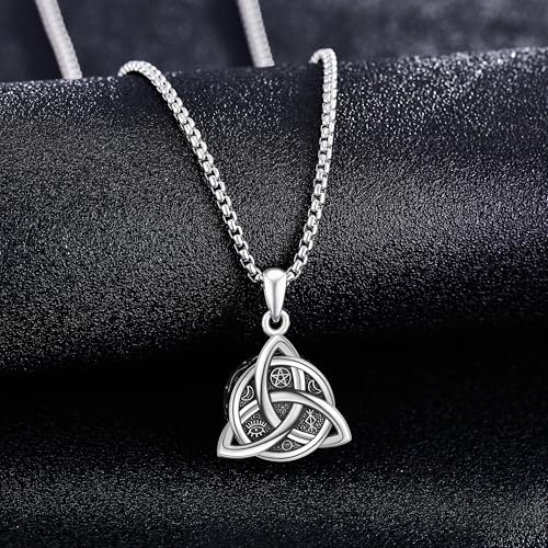 POPLYKE Celtic Urn Necklace for Ashes 925 Sterling Silver Celtic Knot Ashes Necklace Moon Star Urn Necklace Irish Cremation Jewellery