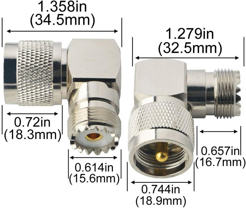 [Australia - AusPower] - PL259 Right Angle, 2-Pack UHF Male to Female RF Coax Connector Adapter, 90 Degree Elbow for CB Ham Radio Antenna, Coaxial Cable 
