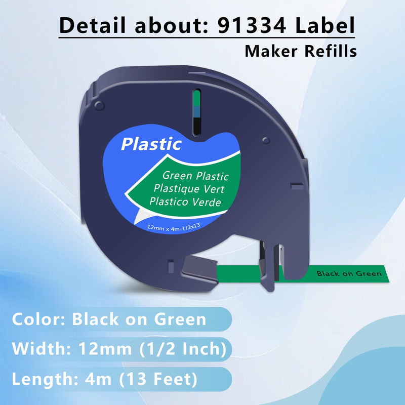 Compatible for Dymo Label Maker Refills 2PK Black on Green 91334 and 2PK Black on Red 91333 12mm x 4m Letratag Refills, for Letra Tag Label Maker LT100H LT100T QX50 XR
