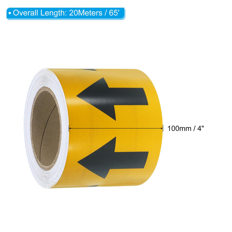 PATIKIL Directional Flow Arrow Tape 4" x65', Adhesive Pipe Identification Marking Stickers for Pipe Flow Labeling, Black on Yellow 4"x65'