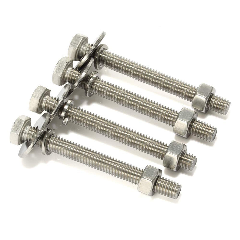 [Australia - AusPower] - 4 Sets 3/8-16 x 6" Hex Head Screws Bolts, Nuts, Extra-large and Thick Flat & Lock Washers, Fully Threaded, Stainless Steel 18-8, Bright Finish 3/8-16 x 6" 4 
