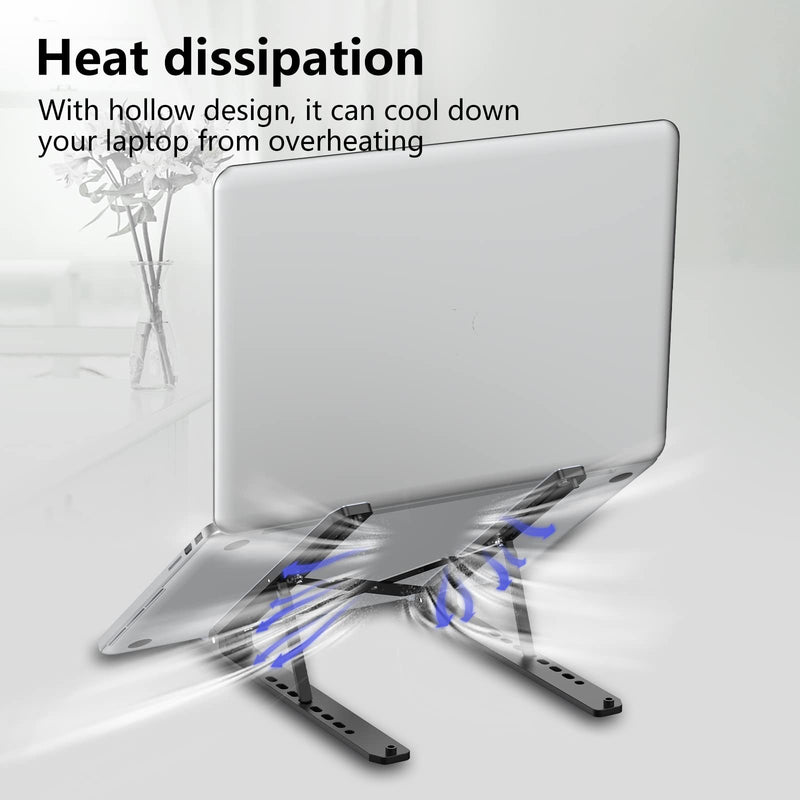 [Australia - AusPower] - Laptop Stand for Desk, Adjustable Laptop Riser ABS+Silicone Foldable Portable Laptop Holder, Ventilated Cooling Notebook Stand for 10-15.6” Laptops,Tablet-Black Black 