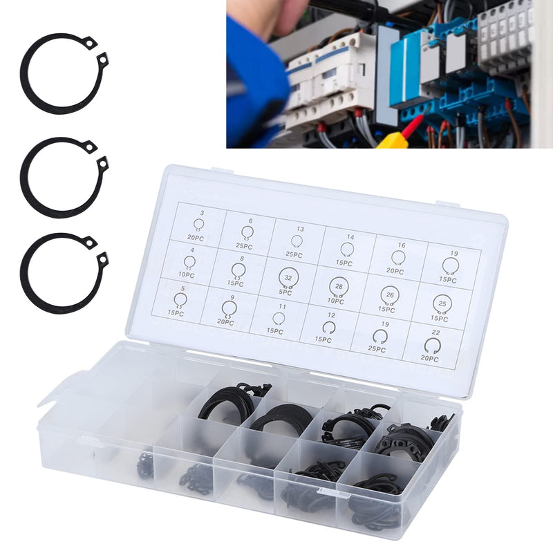 [Australia - AusPower] - CHICIRIS 300Pcs 2-32mm E Clip Snap Circlip Set, Metal Retaining Rings Kit with Case, Suitable for Bearing Retention, Gears, Pulleys 