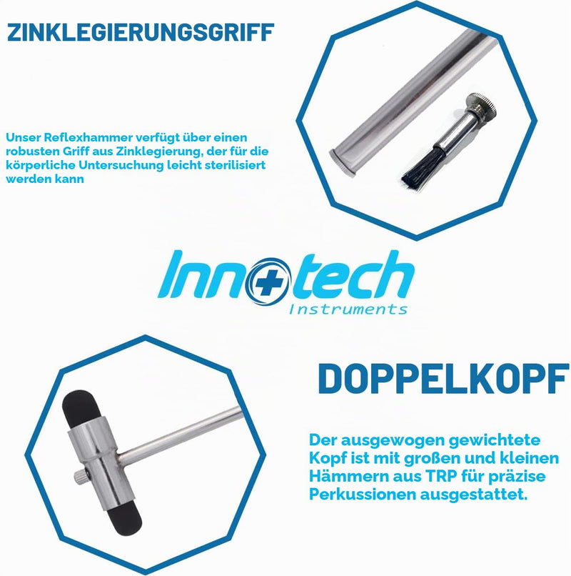Innotech Buck Neurological Reflex Hammer with Brush and Needle for Skin Reflexes and Surface Reactions (Silver) silver