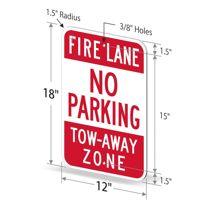 SmartSign-T1-1063-EG "Fire Lane - No Parking, Tow-Away Zone" Sign | 12" x 18" 3M Engineer Grade Reflective Aluminum , Red on White
