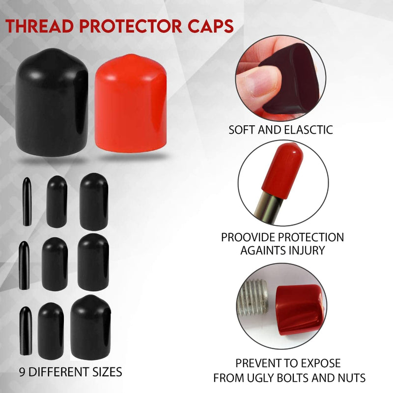 [Australia - AusPower] - Performore 192 Pieces Rubber End Caps - Screw Cap Covers - Thread Protector - Rubber Tips - Red & Black Vinyl Flexible Bolt & Screw Thread Protector Caps 9 Sizes in Plastic Case 