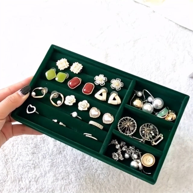 Jewelry Drawer Organizer, 8 Set of Stackable Velvet Organizer Tray, Drawer Inserts for Jewelry Organization, Showcase and Safely Store Your Collection with Elegance and Sophistication (Green) Green