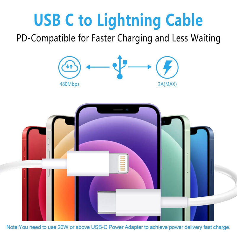 [Australia - AusPower] - USB C to Lightning Cable 3Pack 6FT [MFi Certified] iPhone Fast Charger Cable USB-C Power Delivery Charging Cord for iPhone 14/13/12/11/XS/XR/X/8/iPad, White 