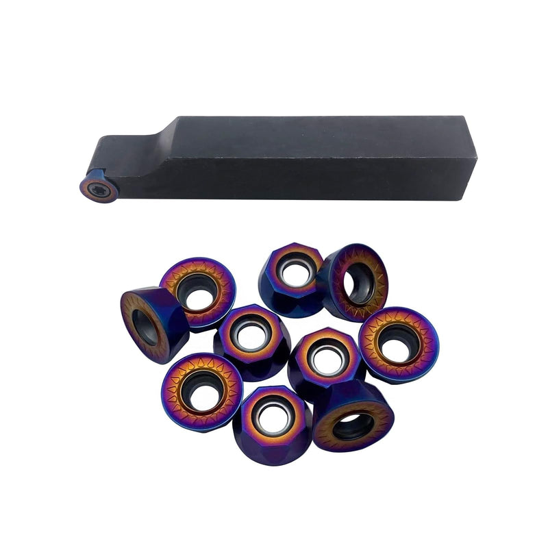 [Australia - AusPower] - 5/8" Indexable Metal Lathe Turning Tool Holder SRAPR1616H10 with 10pcs RCMT10T3MOE-JS R5 Round Carbide Replacement Inserts Button inserts for Steel Stainless Steel 