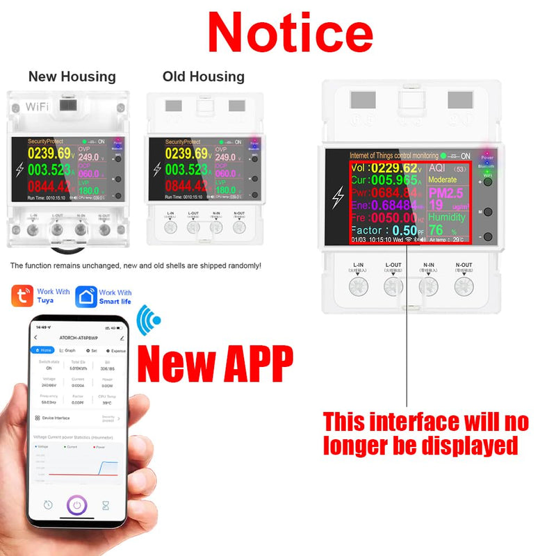 [Australia - AusPower] - AT4PW 100A Tuya WiFi Din Rail Smart Switch Remote Control AC 220V 110V Digital Power Energy Volt Amp Kwh Frequency Factor Meter 
