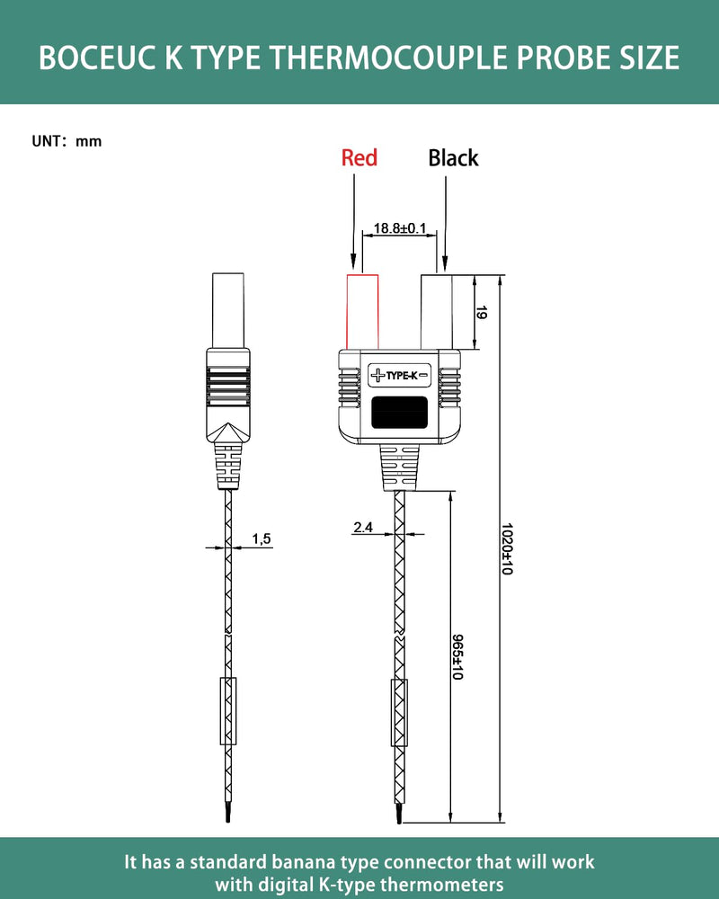 [Australia - AusPower] - Type K Thermocouple Probe, Replacement Thermocouple Sensor Bead Probe Fit for Clamp Meters, Fluke Multimeter F17B+ F116C F87-V F28LL F189 F289 F179 F287 