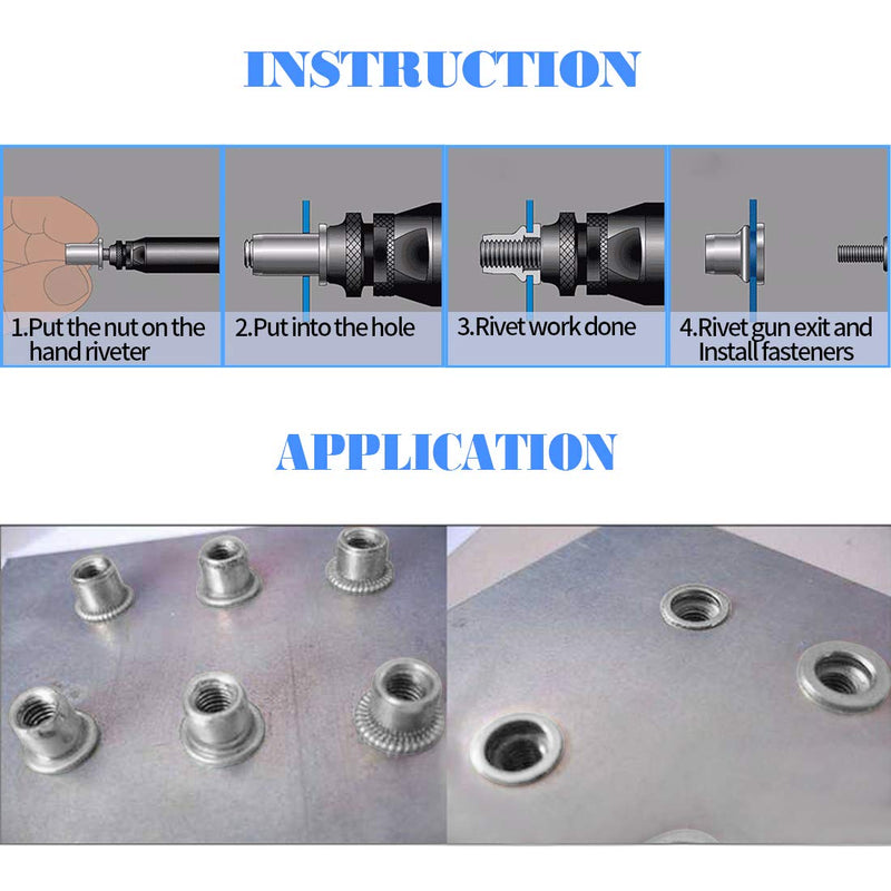 Glarks 126Pcs 304 Stainless Steel M3 M4 M5 M6 M8 M10 Flat Head Threaded Rivetnut Insert Nutsert Rivet Nut Assortment Kit