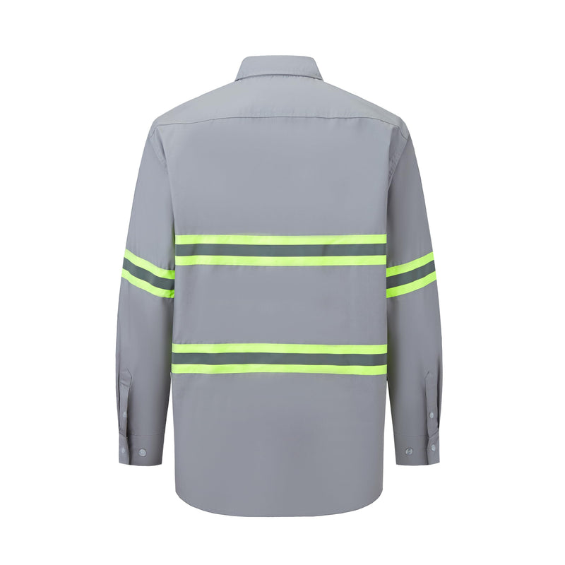 Ousafeve Class 3 Hi Vis Button Up Safety Work Shirts for Men Reflective X-Large Light Gray_long
