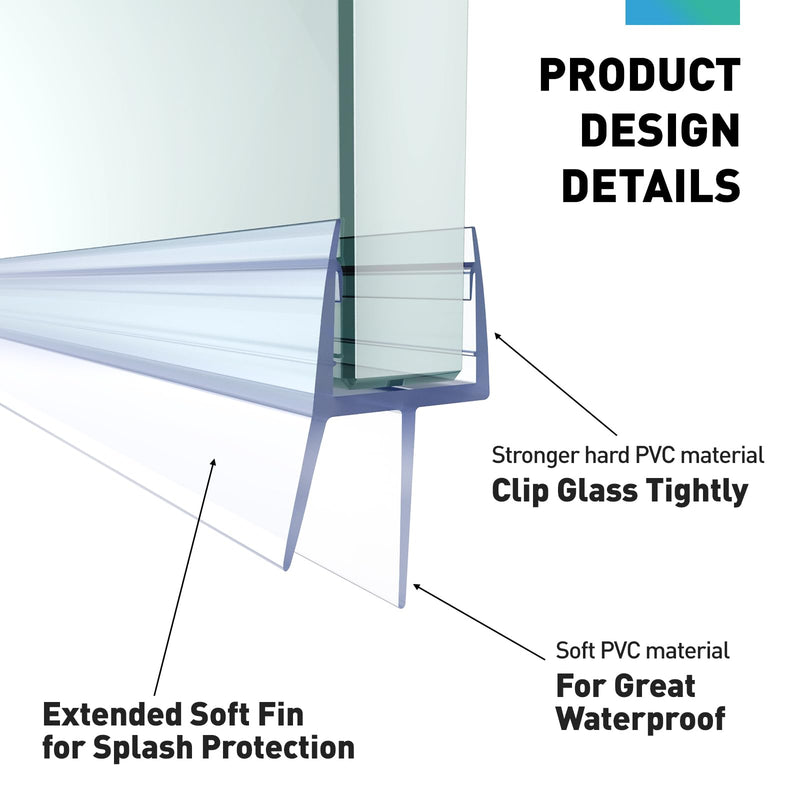 Shower Door Bottom Seal,2 PCS 3/8" X 36" Shower Door Sweep for 3/8 Inch Glass,Frameless Glass Door Seal Strip to Seal 12mm Door Gap,Stop Shower Leaks and Create a Water Barrier For 3/8" Glass-Short Sweep