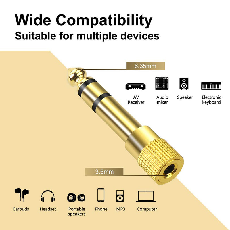 [Australia - AusPower] - VCE 6.35mm (1/4 inch) Male to 3.5mm (1/8 inch) Female Stereo Audio Jack Adapter for Aux Cable, Guitar Amplifier, Headphone, 2 Pack 