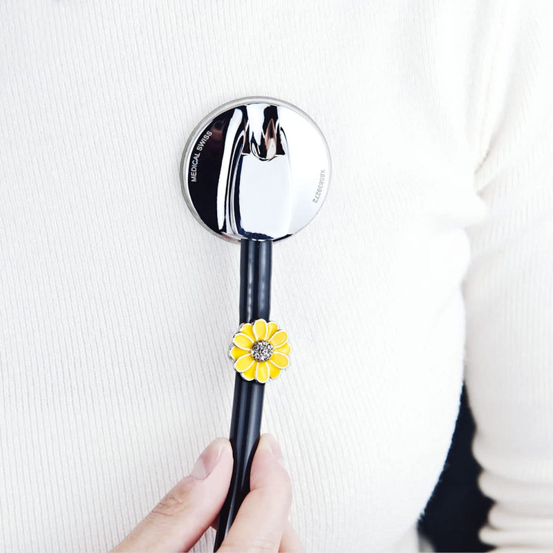 [Australia - AusPower] - 2 Pack Sunflower Bling Stethoscope Charms, Unique Stethoscope Id Name Tag for Doctor Nurse Christmas Gift 