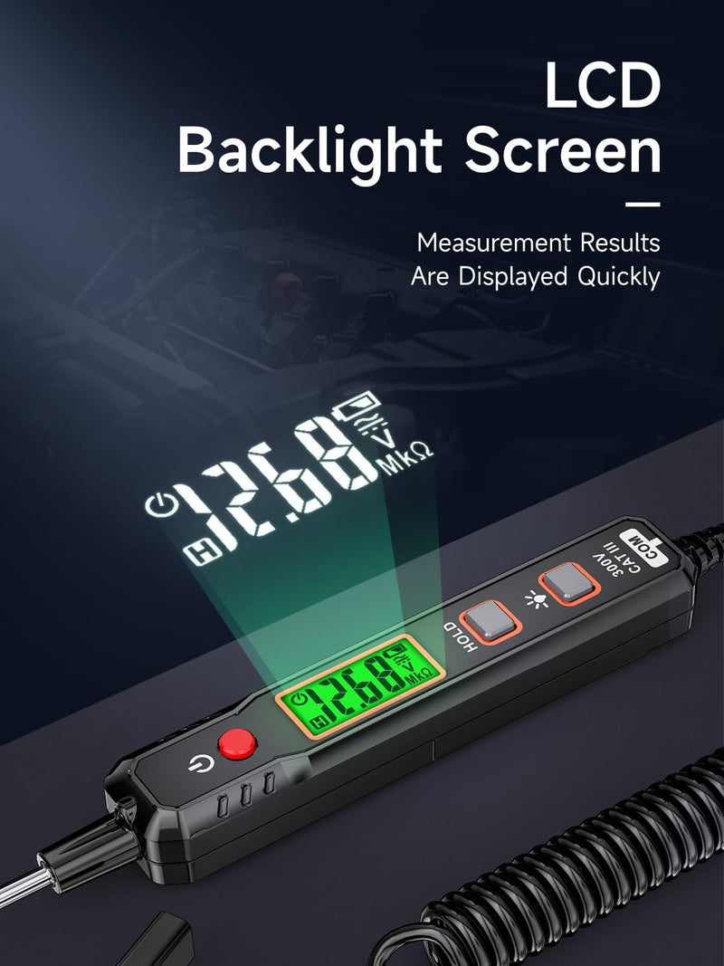 [Australia - AusPower] - B1 Voltage Tester, Circuit Tester with Range DC 0.8V-100V, Continuity Testing, Electrical Tester with Flashlight, Buzzer Alarm for Car Battery Polarity Continuity Fuses 