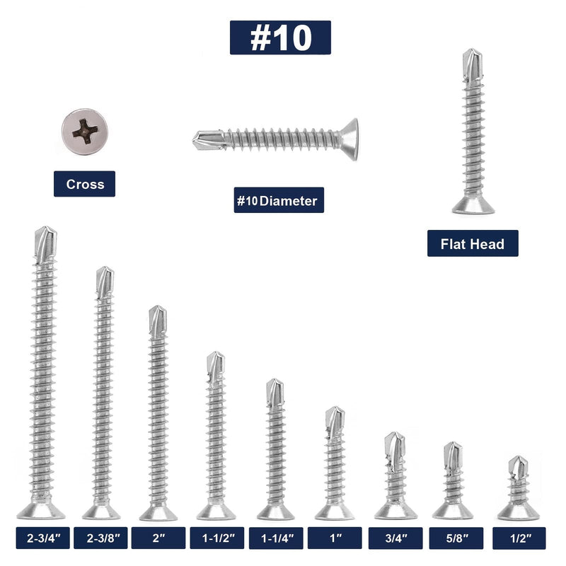 [Australia - AusPower] - #10 x 2" Sheet Metal Screws 100Pcs 410 Stainless Steel Flat Head Tek Screws Fast Self Tapping Screws by SG TZH #10 x 2" 