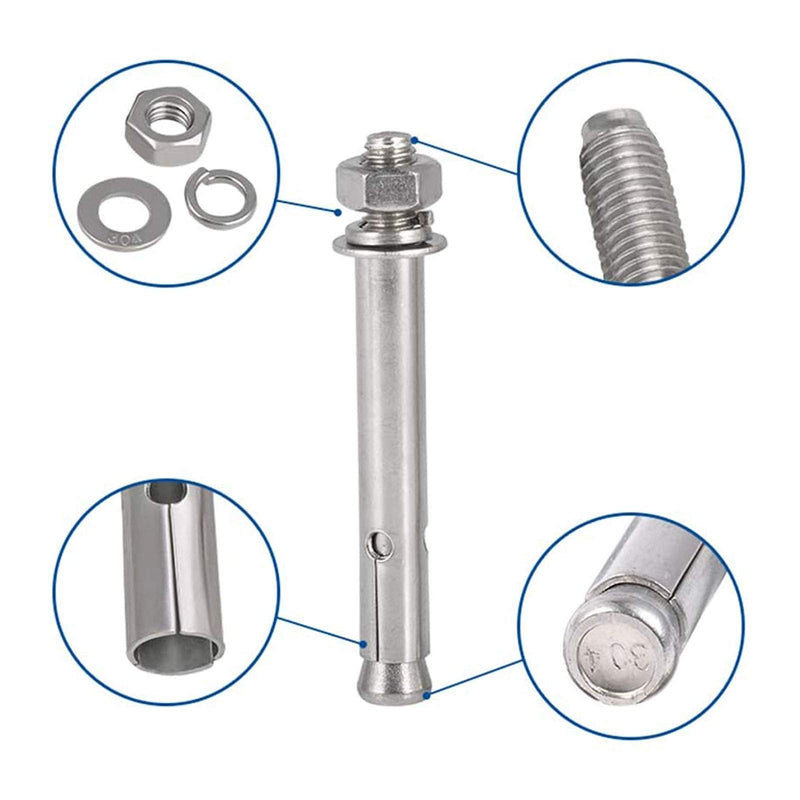 [Australia - AusPower] - 5 Pcs M6 x 50mm 304 Stainless Steel Expansion Bolt External Hex Expansion Screw Bolt Sleeve Anchor?Pool Safety Cover Expansion Bolts?for Concrete M6x50mm 