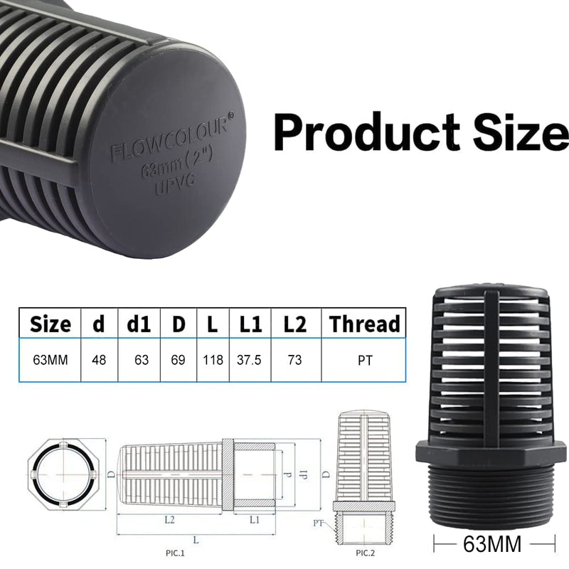TOMEX 2 Inch Threaded Suction/Overflow Strainer, Screen Strainer 2 Inch (2 Pack) 2"