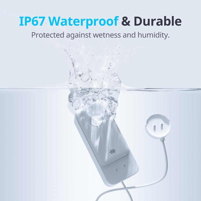 SwitchBot WiFi Water Leak Detector, Smart Water Sensor with 100dB Adjustable Alarm&App Alerts, IP67 Waterproof, Detector for Home with 3.28ft Sensing Cable, No Hub Required (Support 2.4G) (3, White) 3.0
