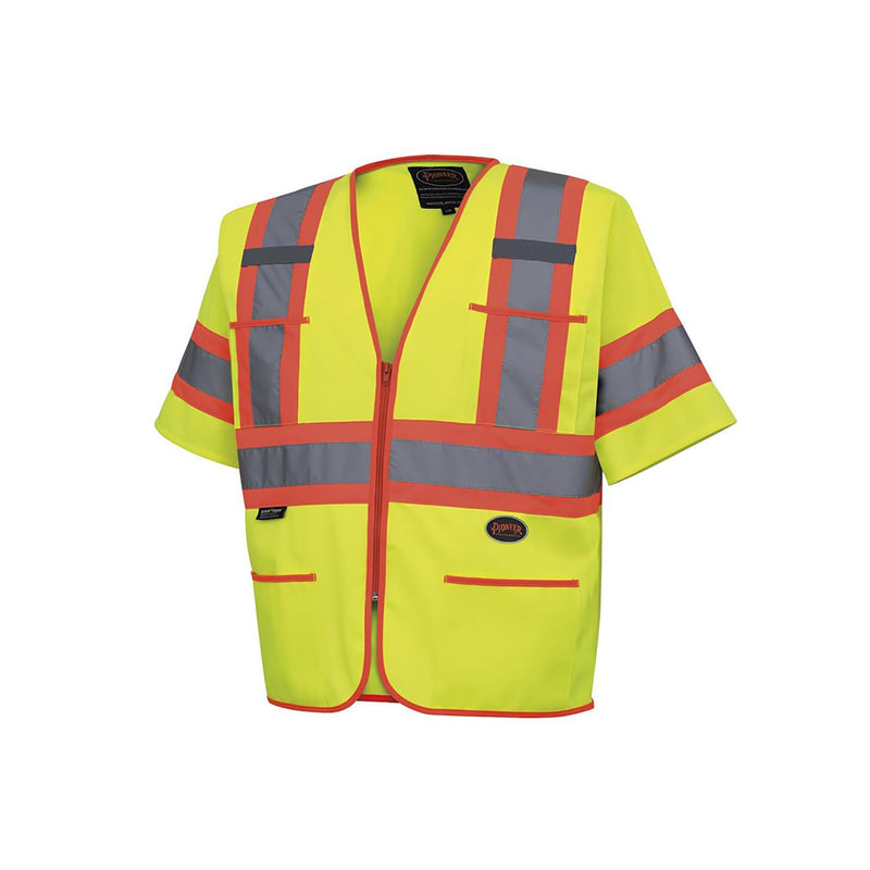Pioneer Hi Vis Sleeved Safety Vest For Men & Women - Class 3 - Reflective Tape, Breathable - Pockets - Yellow/Green Medium