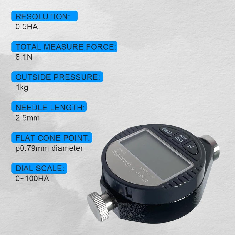 [Australia - AusPower] - Shore A Hardness Tester 0-100HA - Digital Durometer Gauge for Rubber, Tires, Elastomers & Plastics, ASTM D2240 ISO 7619 Compliance, Large LCD, NIST Certificate, 5-Year Warranty 