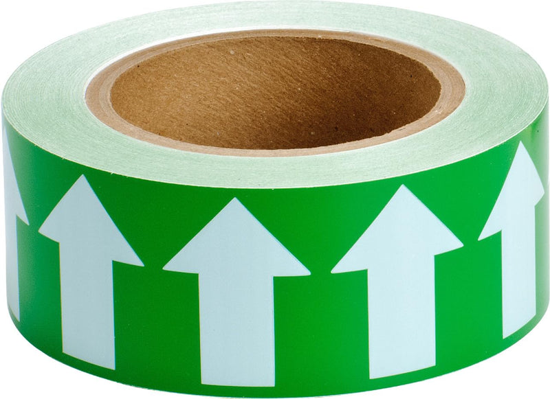 Brady 91421 2" Width, 90' Length, B-946 High Performance Vinyl, White On Green Color Arrow Tape Large