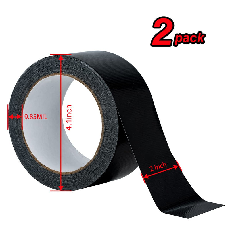 [Australia - AusPower] - XUXU 2 Pack Duct Tape Heavy Duty Waterproof Black Duct Tape, Strong Adhesive Duct Tape Bulk for Indoor Outdoor Repairs Tear by Hand, 40 Yards x 2 Inch Total 