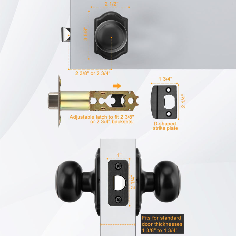 Goldenwarm Matte Black Passage Door Knobs, Closet Door Knobs Interior for Closet & Hallway, Black Closet Door Knob with Arched Plate 1 Pack
