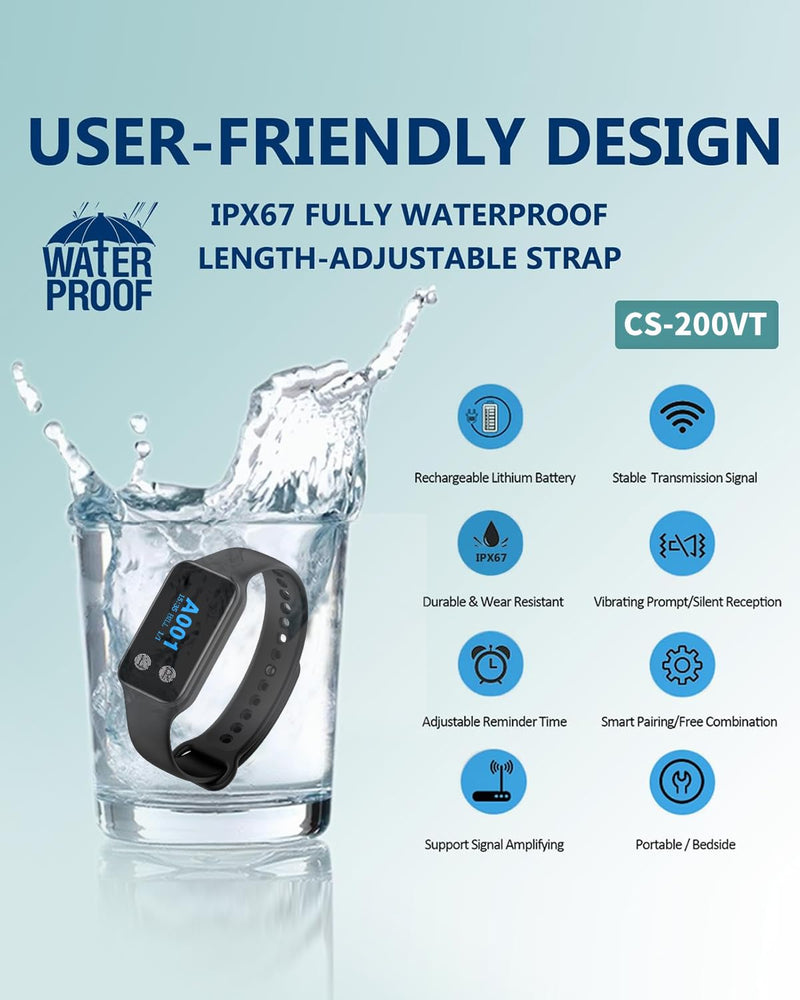 [Australia - AusPower] - Wireless Restaurant Pager System Calling System with 1 Waterproof Watch Pager and 2 Call Buttons with Cancel Key 200VT+M2-2 