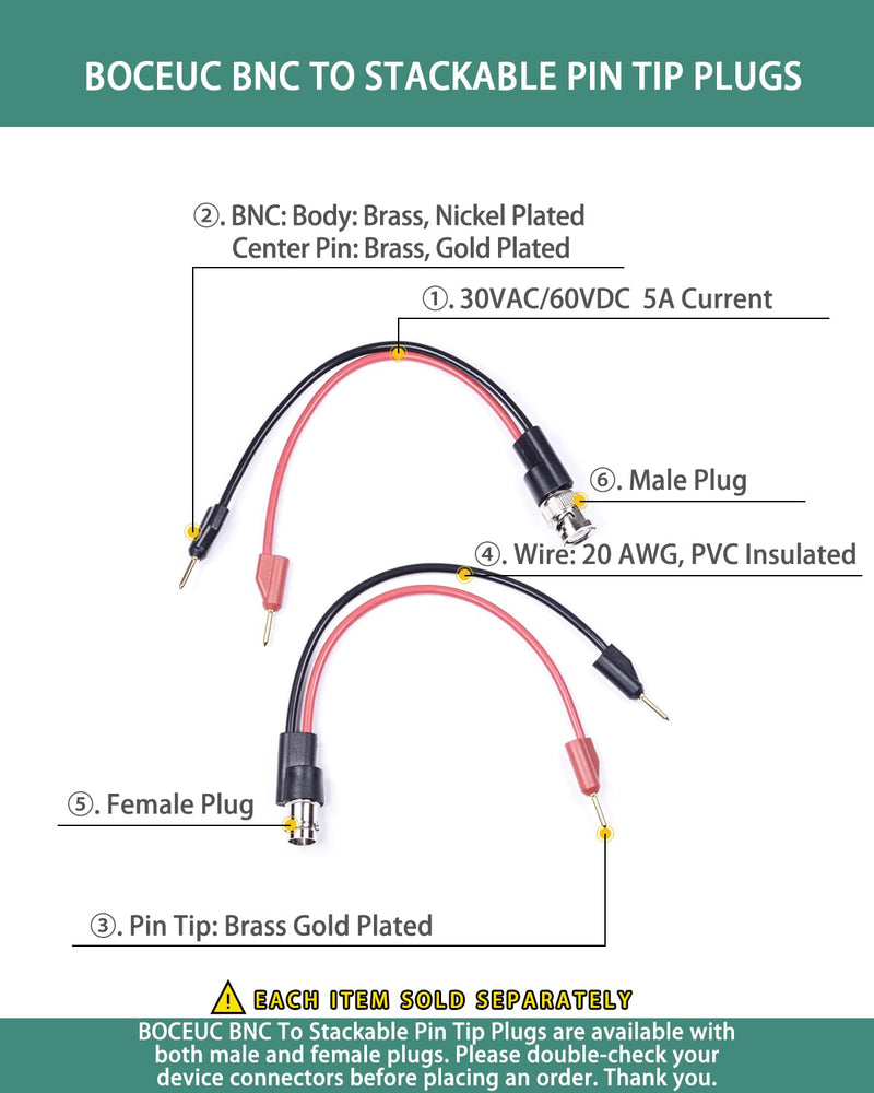 [Australia - AusPower] - BNC Test Leads, BNC (F) to Stackable Pin Tip Plugs, Test Lead Breakout Cable for Multimeter Female Plug 