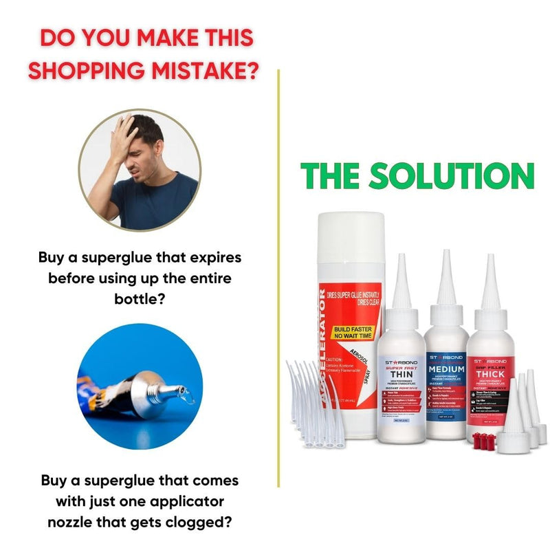 [Australia - AusPower] - Starbond 2 oz. Thin, Medium, Thick CA Glue with 6 oz. Activator Bundle (Premium Cyanoacrylate Super Glue) for Quick Glue-ups. Woodworking, Woodturning, Hobby Models, 3D Printing CA Glue + Accelerator Bundle 2 ounce, 6 ounce 